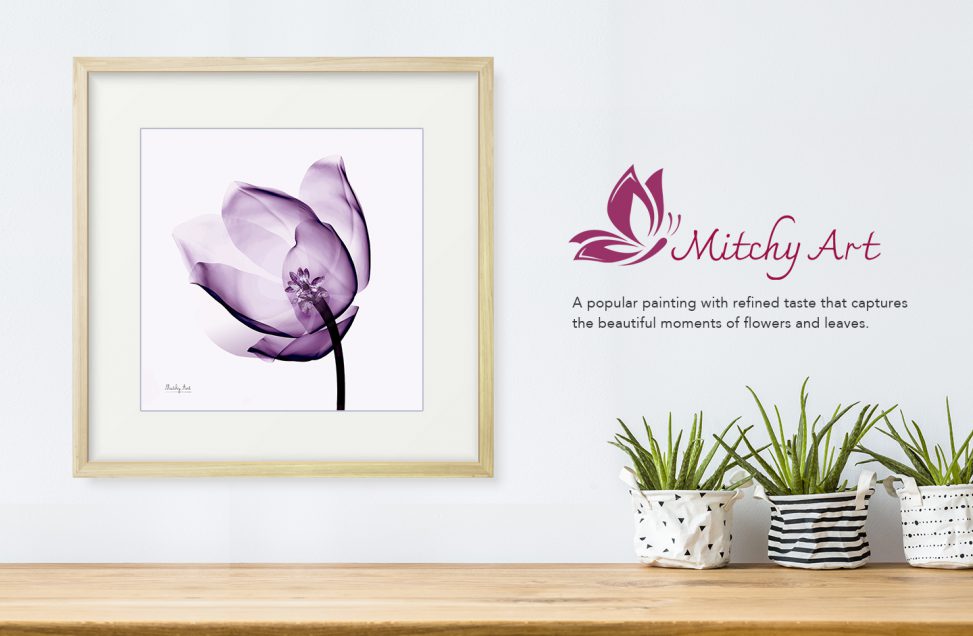作品名「紫色のチューリップ」花の絵画 アートパネル 額入り – Mitchy Art